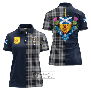 Menzies Black Dress Tartan Women's Polo Shirt Alba with Scottish Lion Royal Arm Half Style