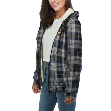 Menzies Black Dress Tartan Sherpa Hoodie with Family Crest