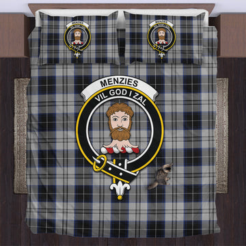 Menzies Black Dress Tartan Bedding Set with Family Crest