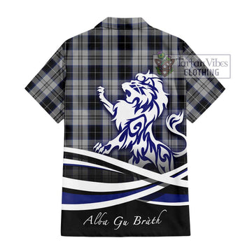 Menzies Black Dress Tartan Short Sleeve Button Shirt with Alba Gu Brath Regal Lion Emblem