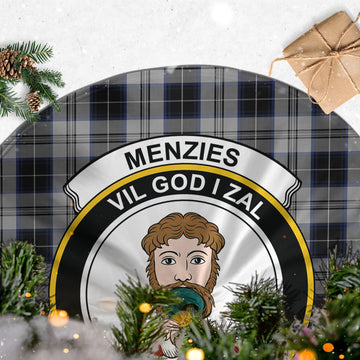 Menzies Black Dress Tartan Christmas Tree Skirt with Family Crest