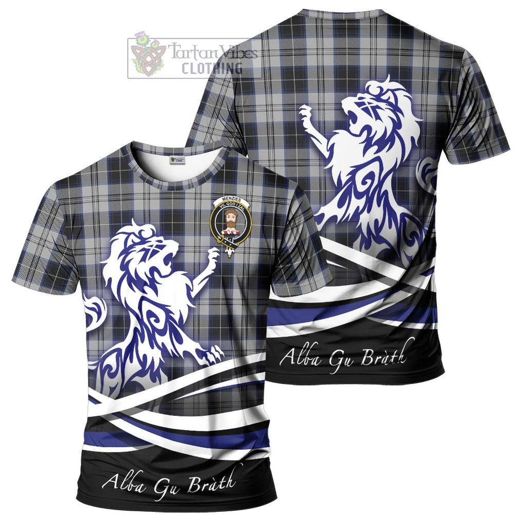 Tartan Vibes Clothing Menzies Black Dress Tartan Cotton T-shirt with Alba Gu Brath Regal Lion Emblem