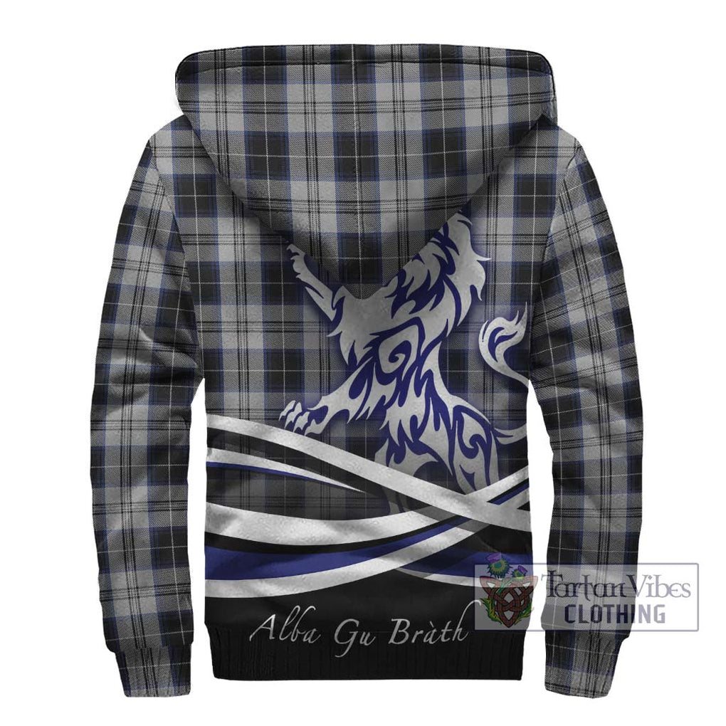 Menzies Black Dress Tartan Sherpa Hoodie with Alba Gu Brath Regal Lion Emblem - Tartanvibesclothing Shop