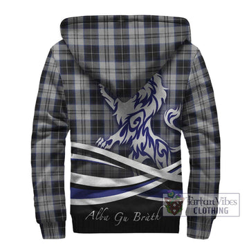 Menzies Black Dress Tartan Sherpa Hoodie with Alba Gu Brath Regal Lion Emblem