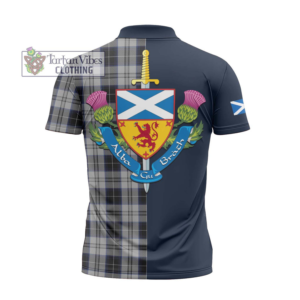 Tartan Vibes Clothing Menzies Black Dress Tartan Zipper Polo Shirt with Scottish Lion Royal Arm Half Style