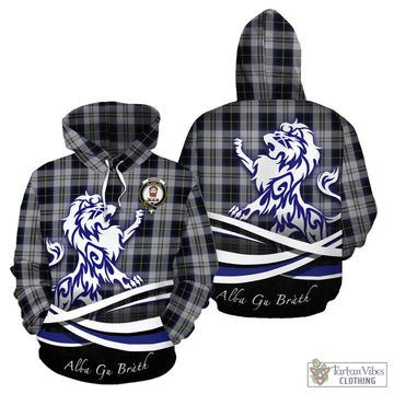 Menzies Black Dress Tartan Hoodie with Alba Gu Brath Regal Lion Emblem