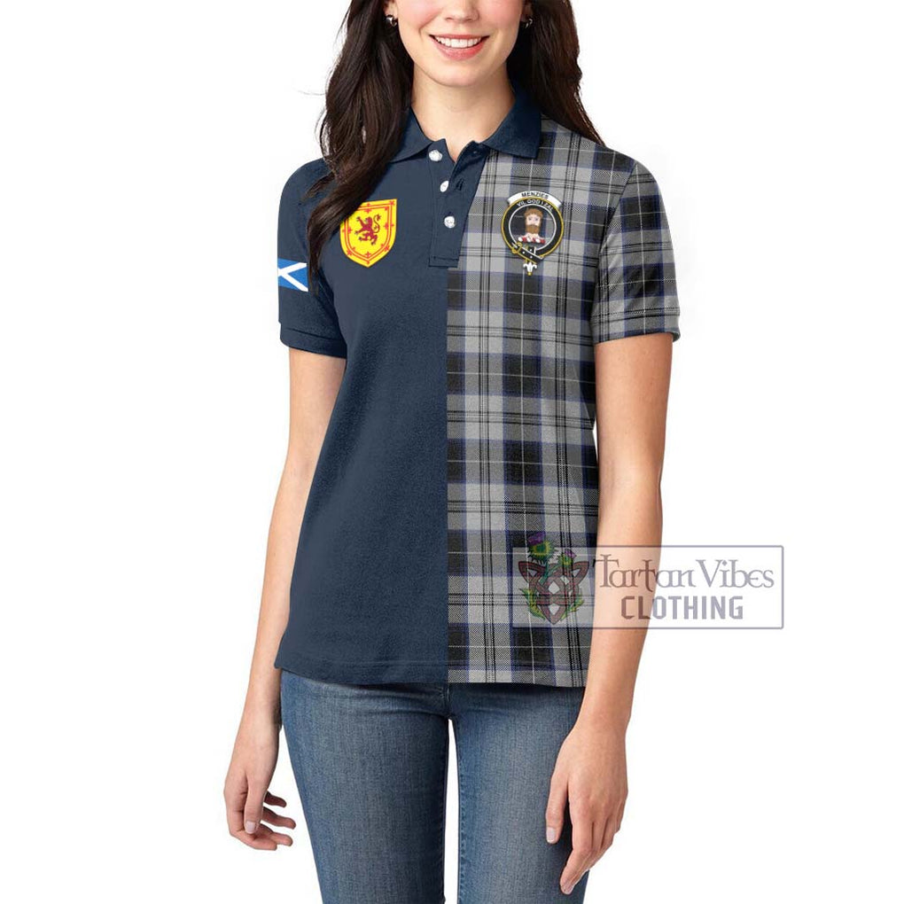 Tartan Vibes Clothing Menzies Black Dress Tartan Women's Polo Shirt with Scottish Lion Royal Arm Half Style