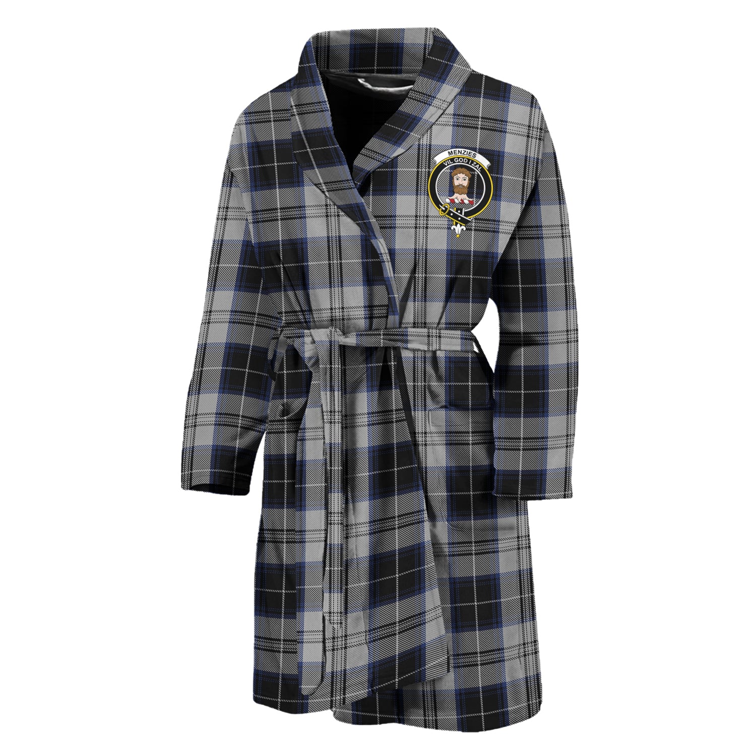 Menzies Black Dress Tartan Bathrobe with Family Crest Unisex M - Tartan Vibes Clothing