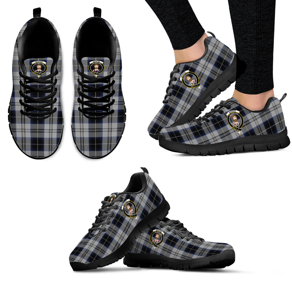 Menzies Black Dress Tartan Sneakers with Family Crest - Tartan Vibes Clothing