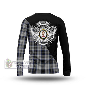 Menzies Black Dress Tartan Long Sleeve T-Shirt with Family Crest and Military Logo Style