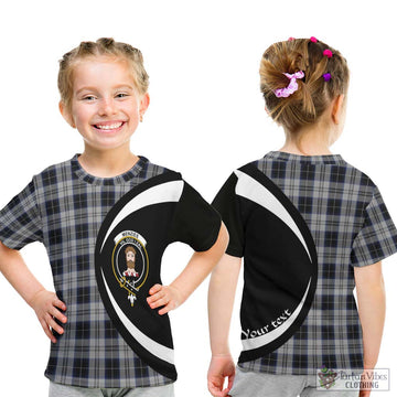 Menzies Black Dress Tartan Kid T-Shirt with Family Crest Circle Style