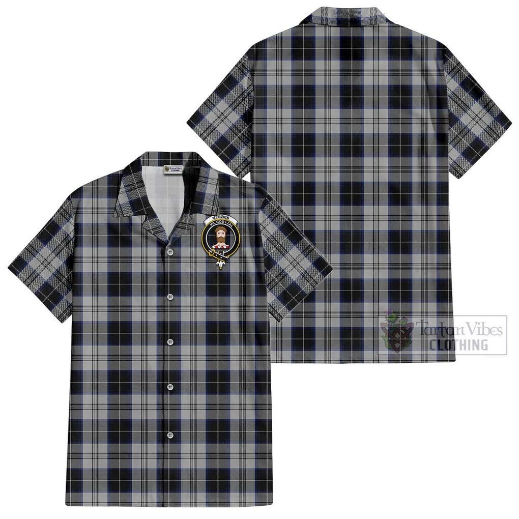 Menzies Black Dress Tartan Cotton Hawaiian Shirt with Family Crest Kid - Tartan Vibes Clothing