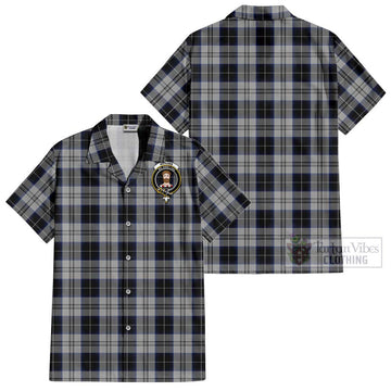 Menzies Black Dress Tartan Cotton Hawaiian Shirt with Family Crest