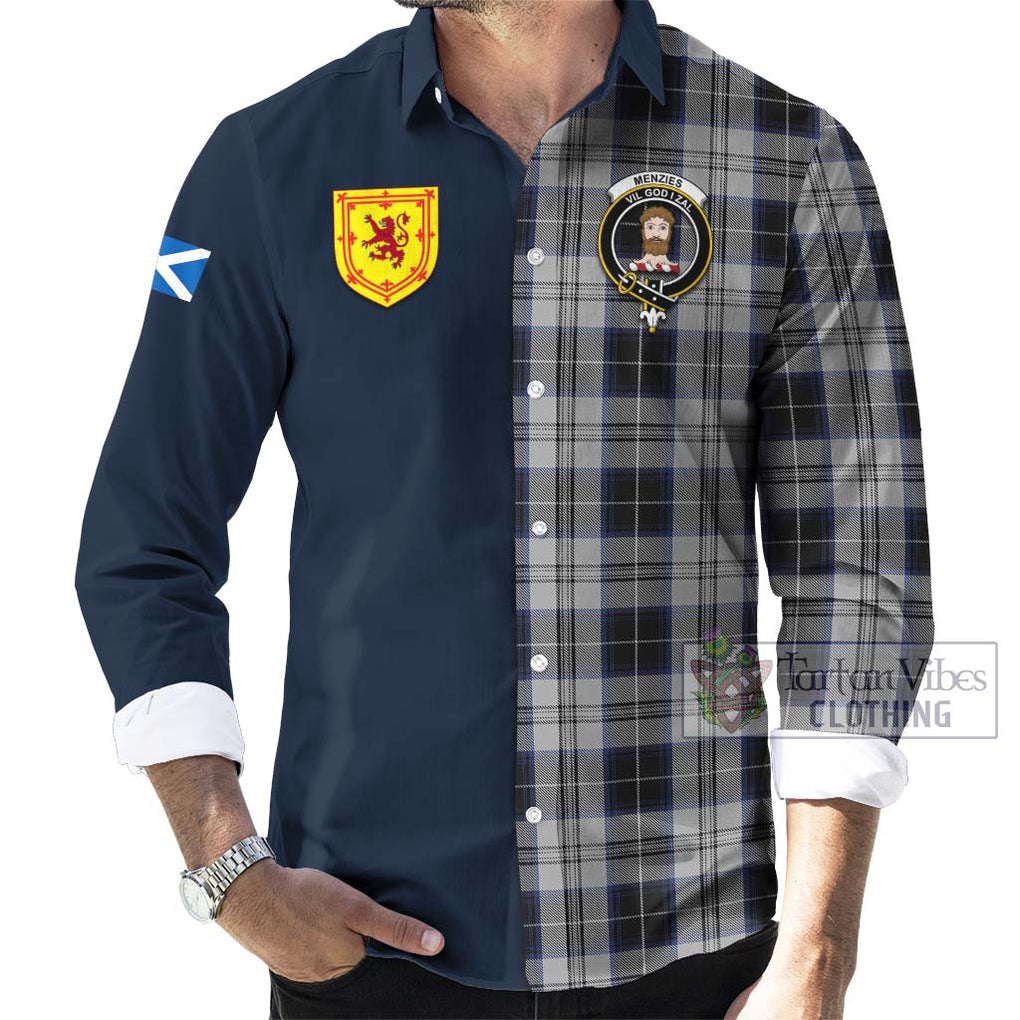 Tartan Vibes Clothing Menzies Black Dress Tartan Long Sleeve Button Shirt with Scottish Lion Royal Arm Half Style