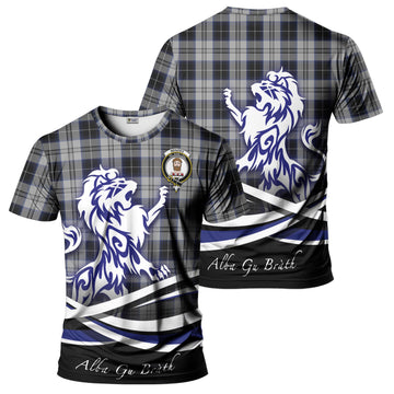 Menzies Black Dress Tartan T-Shirt with Alba Gu Brath Regal Lion Emblem