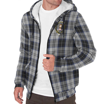 Menzies Black Dress Tartan Sherpa Hoodie with Family Crest