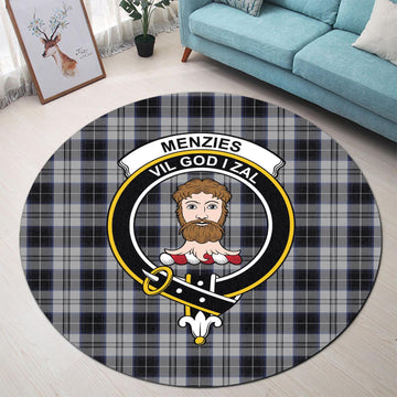 Menzies Black Dress Tartan Round Rug with Family Crest