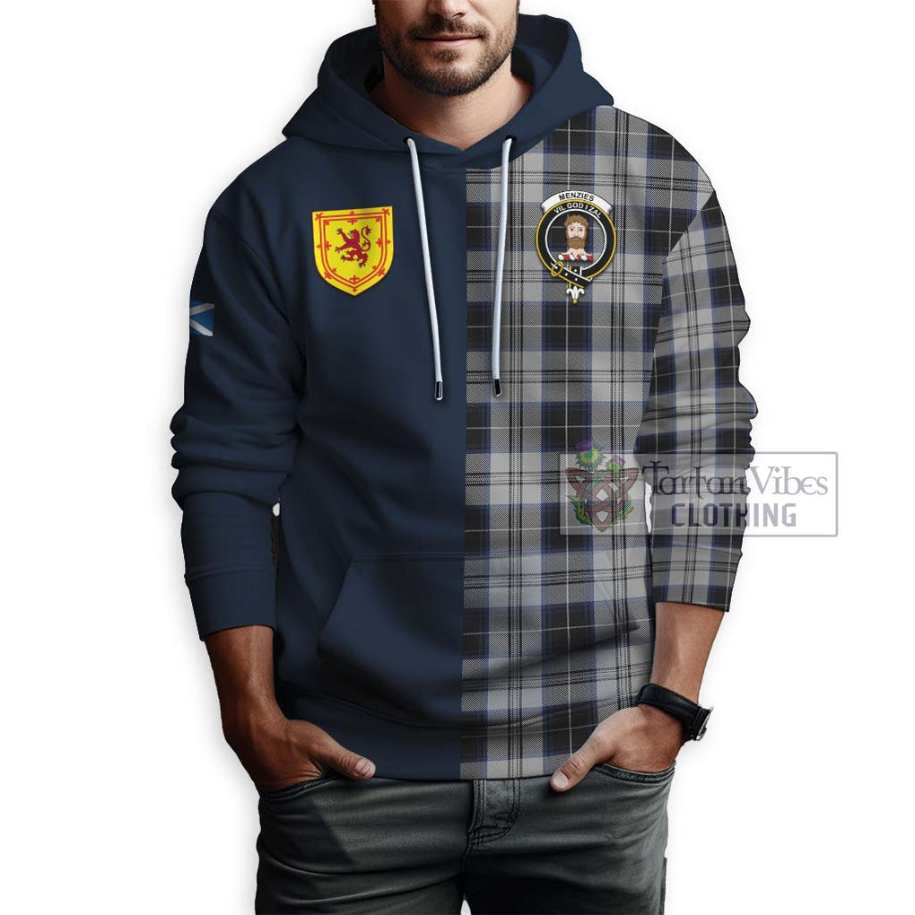 Tartan Vibes Clothing Menzies Black Dress Tartan Hoodie with Scottish Lion Royal Arm Half Style