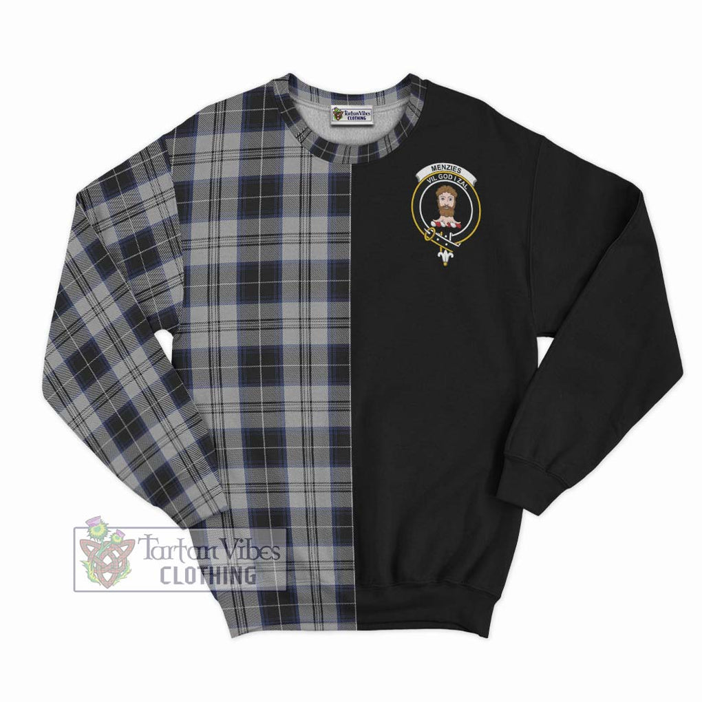 Menzies Black Dress Tartan Sweatshirt with Family Crest and Half Of Me Style - Tartanvibesclothing Shop