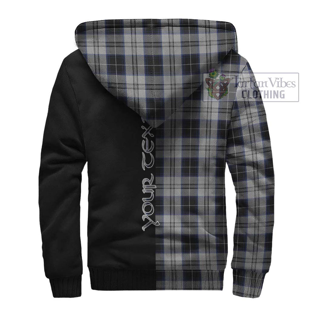 Menzies Black Dress Tartan Sherpa Hoodie with Family Crest and Half Of Me Style - Tartanvibesclothing Shop