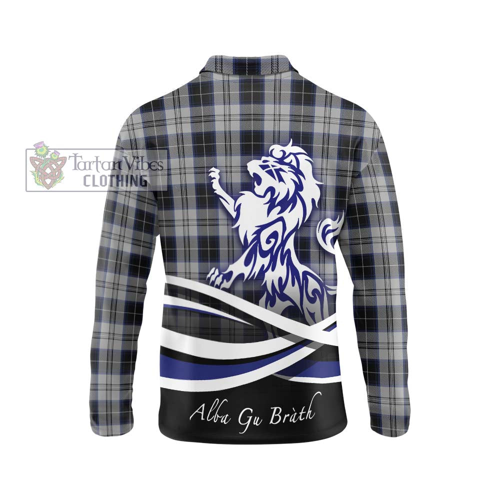 Menzies Black Dress Tartan Long Sleeve Polo Shirt with Alba Gu Brath Regal Lion Emblem - Tartanvibesclothing Shop