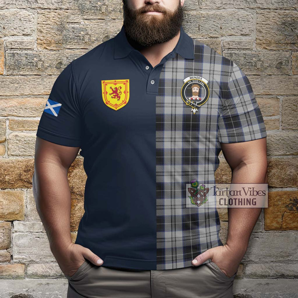 Tartan Vibes Clothing Menzies Black Dress Tartan Polo Shirt with Scottish Lion Royal Arm Half Style