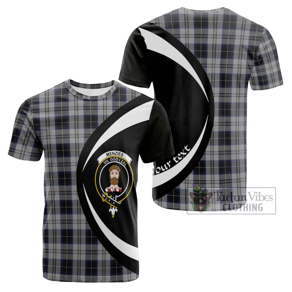 Tartan Vibes Clothing Menzies Black Dress Tartan Cotton T-shirt with Family Crest Circle Style