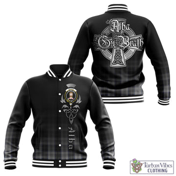 Menzies Black Dress Tartan Baseball Jacket Featuring Alba Gu Brath Family Crest Celtic Inspired