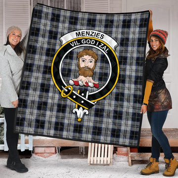 Menzies Black Dress Tartan Quilt with Family Crest