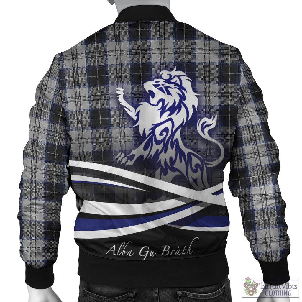 Tartan Vibes Clothing Menzies Black Dress Tartan Bomber Jacket with Alba Gu Brath Regal Lion Emblem