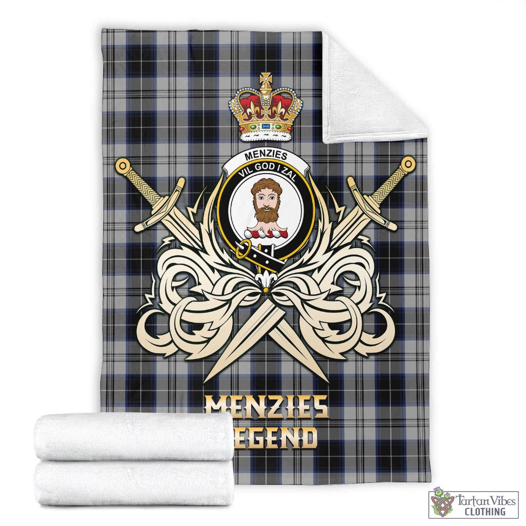 Tartan Vibes Clothing Menzies Black Dress Tartan Blanket with Clan Crest and the Golden Sword of Courageous Legacy