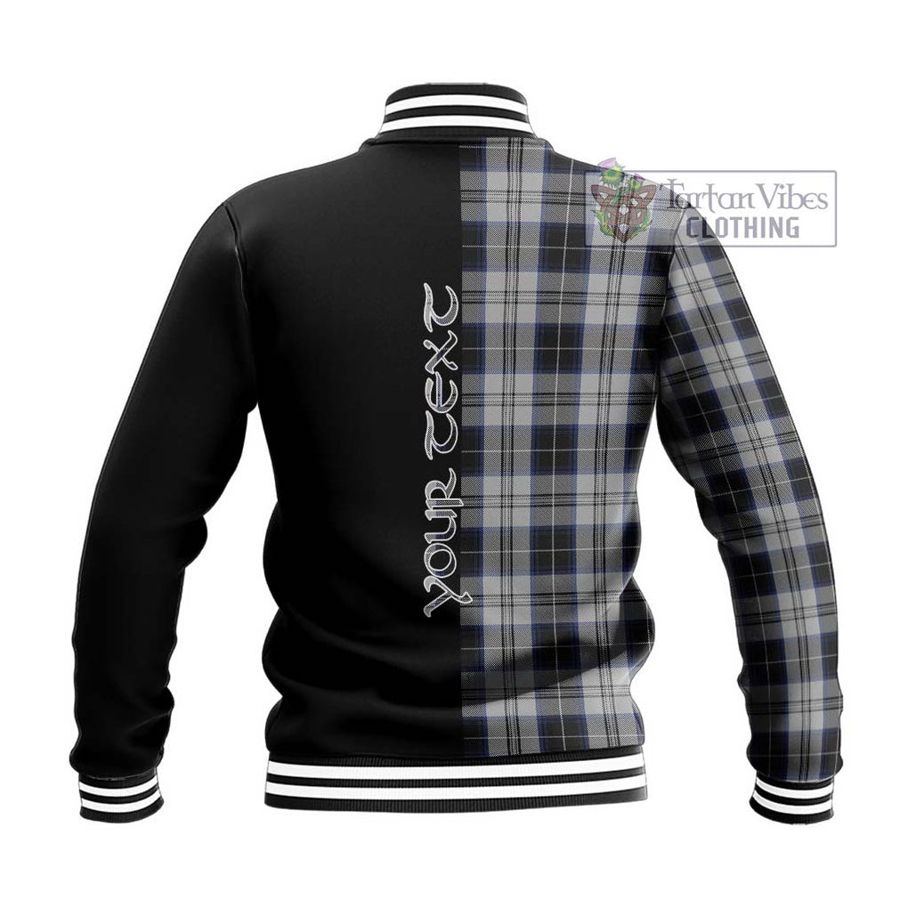 Menzies Black Dress Tartan Baseball Jacket with Family Crest and Half Of Me Style - Tartanvibesclothing Shop