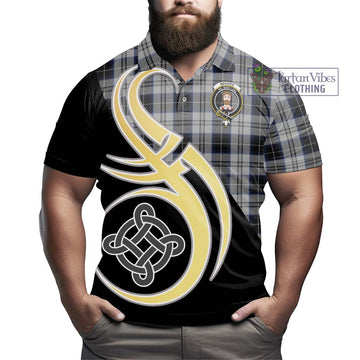 Menzies Black Dress Tartan Polo Shirt with Family Crest and Celtic Symbol Style