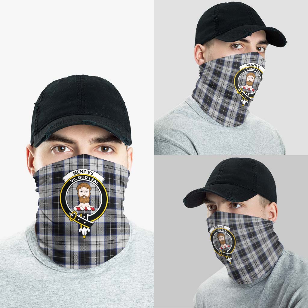 Menzies Black Dress Tartan Neck Gaiters, Tartan Bandanas, Tartan Head Band with Family Crest