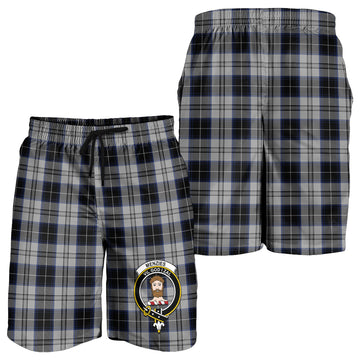 Menzies Black Dress Tartan Mens Shorts with Family Crest