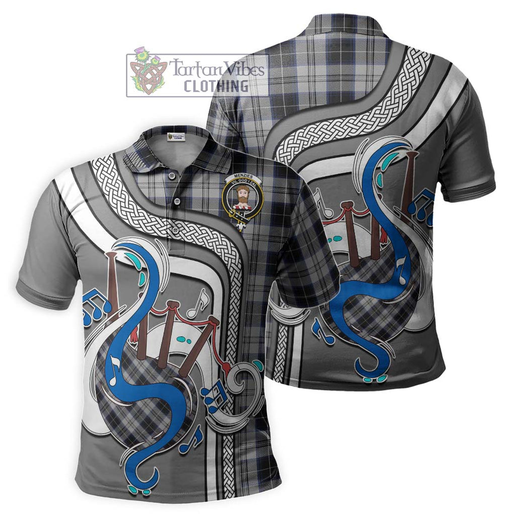 Tartan Vibes Clothing Menzies Black Dress Tartan Polo Shirt with Epic Bagpipe Style