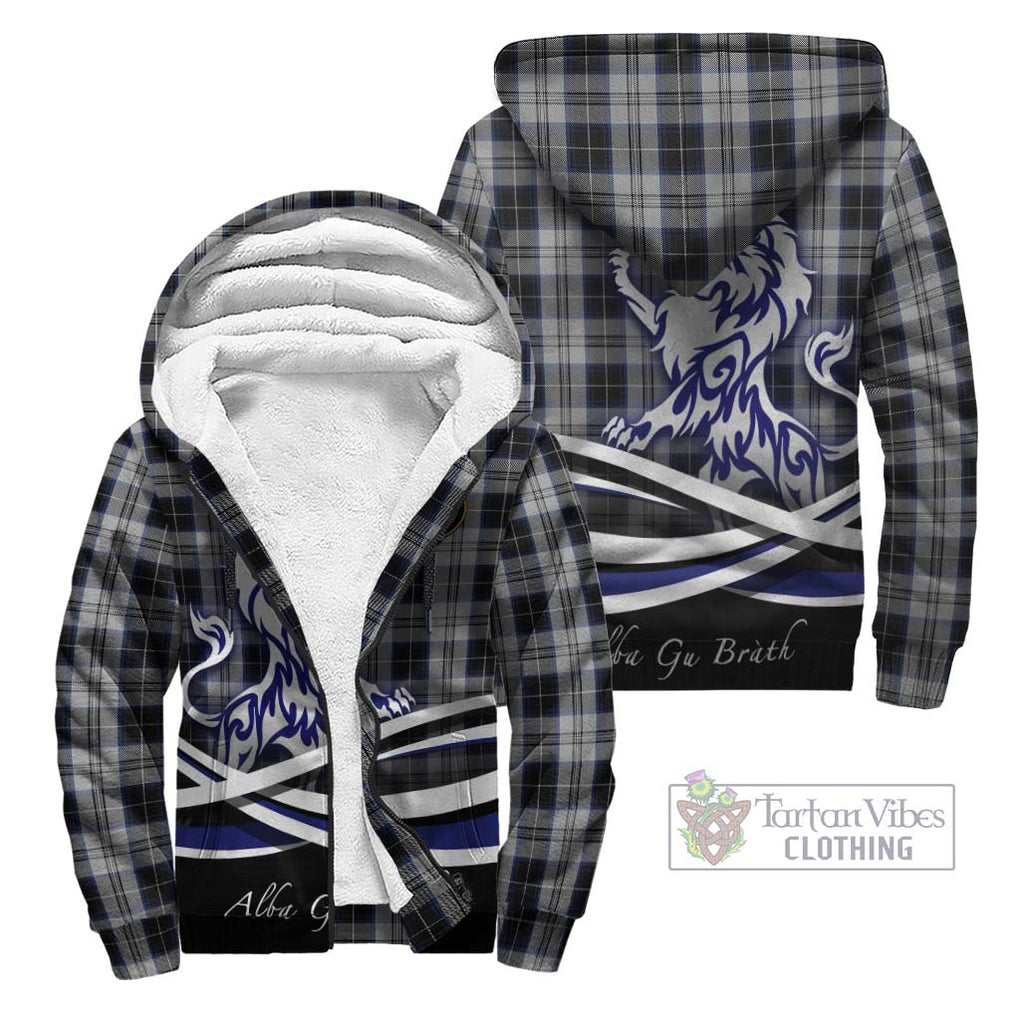 Menzies Black Dress Tartan Sherpa Hoodie with Alba Gu Brath Regal Lion Emblem Unisex - Tartanvibesclothing Shop