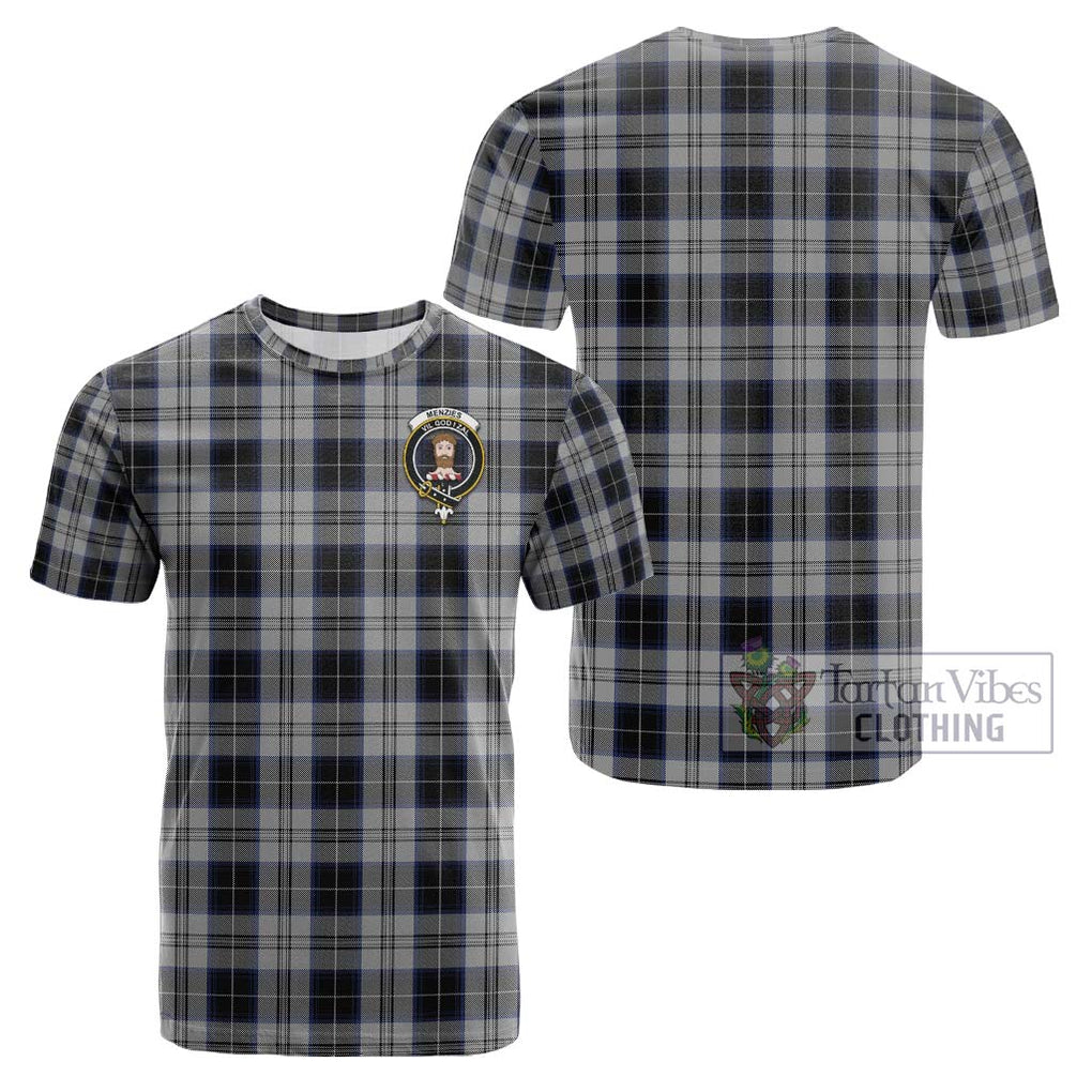 Menzies Black Dress Tartan Cotton T-Shirt with Family Crest Kid's Shirt - Tartanvibesclothing Shop