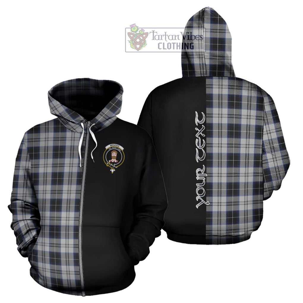 Menzies Black Dress Tartan Hoodie with Family Crest and Half Of Me Style - Tartanvibesclothing Shop