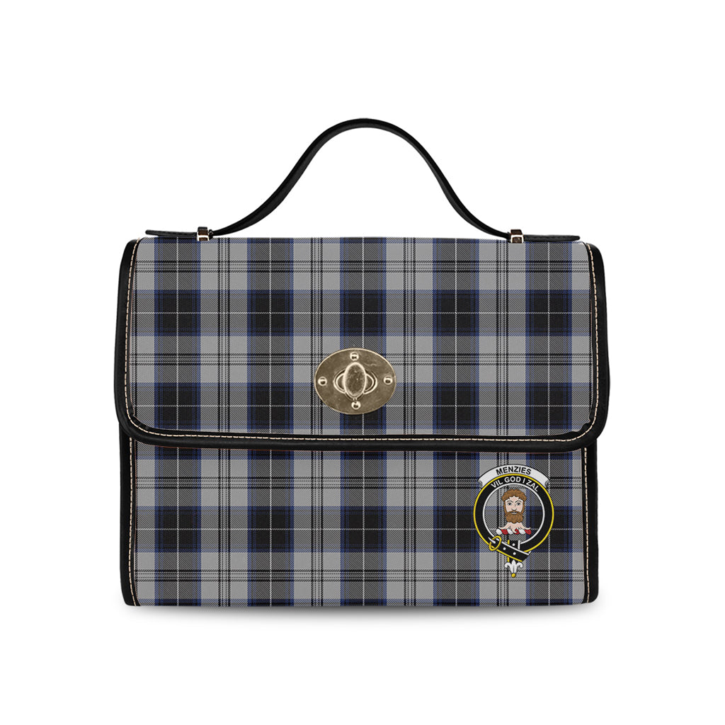 menzies-black-dress-tartan-leather-strap-waterproof-canvas-bag-with-family-crest