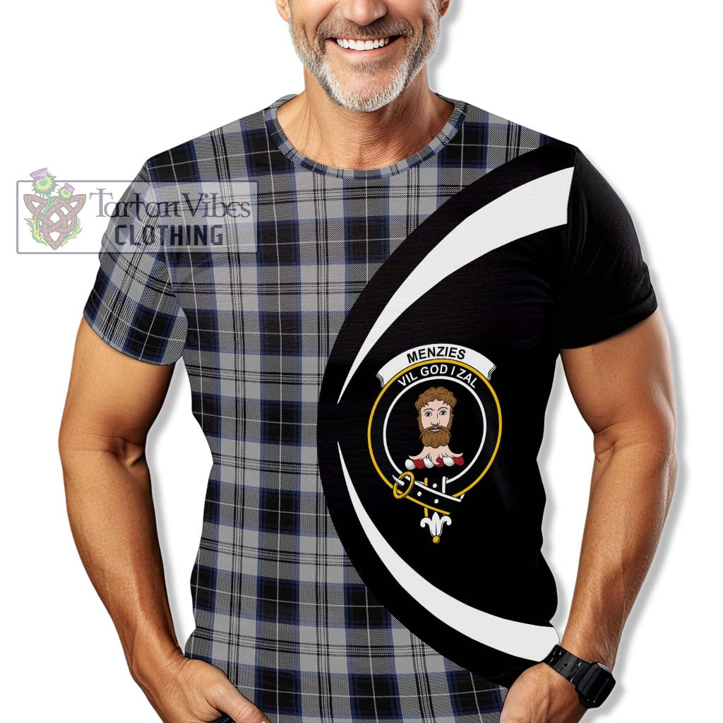 Tartan Vibes Clothing Menzies Black Dress Tartan T-Shirt with Family Crest Circle Style