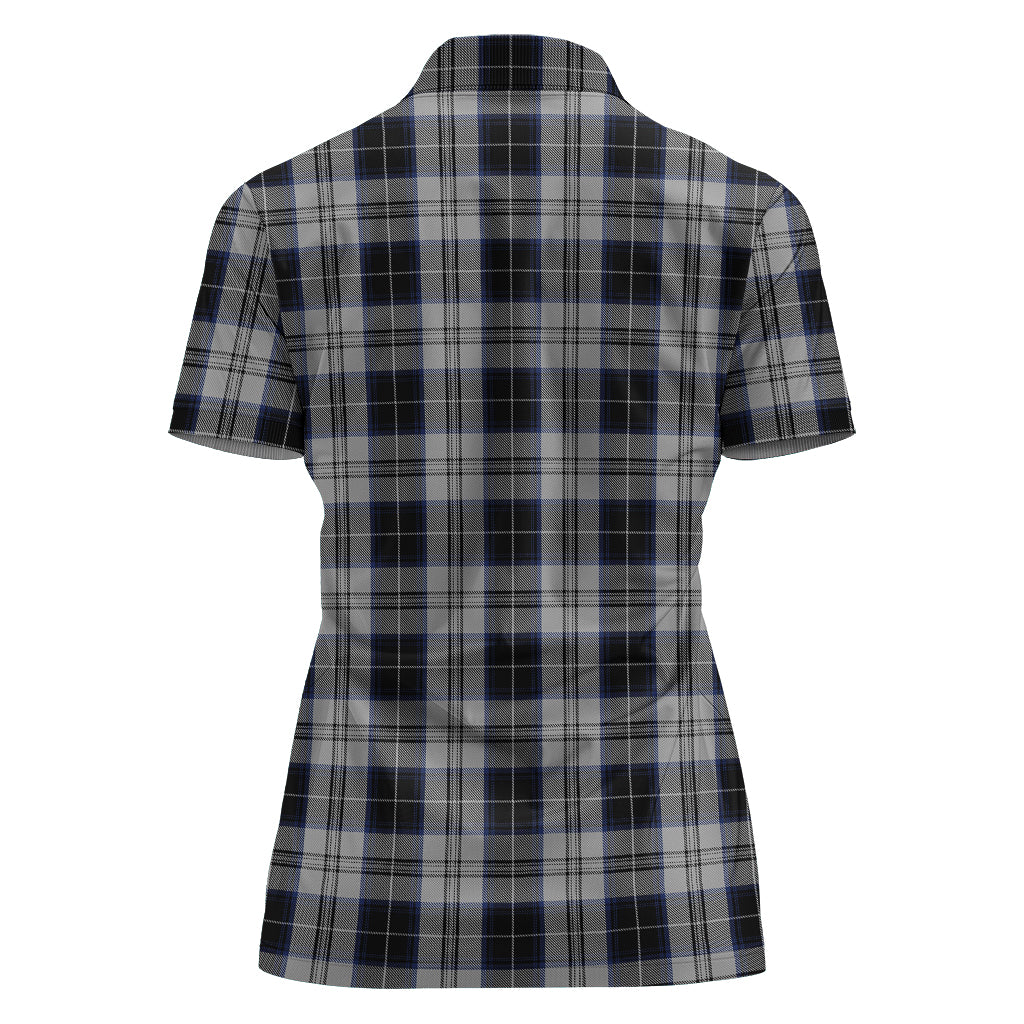 Menzies Black Dress Tartan Polo Shirt with Family Crest For Women - Tartan Vibes Clothing