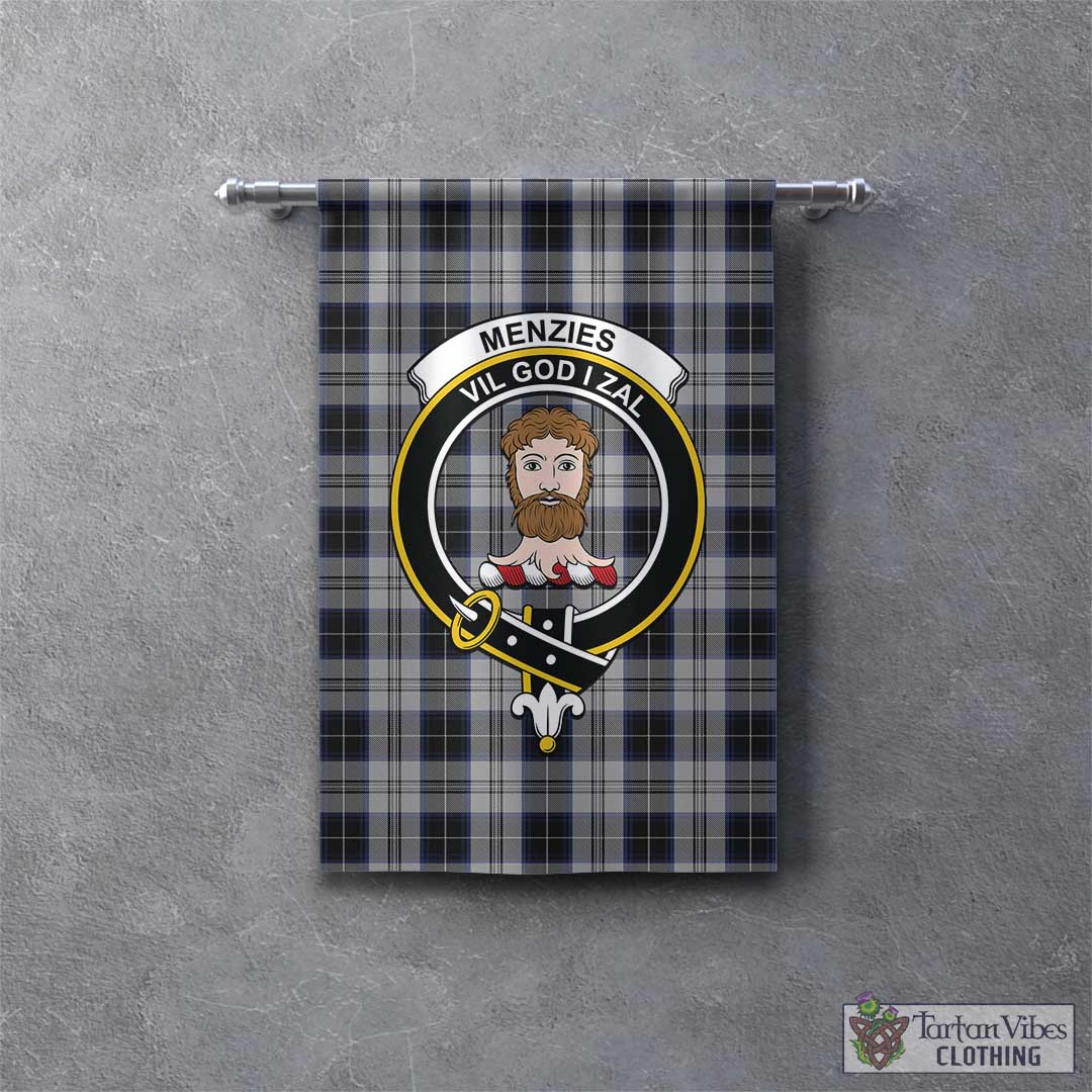 Tartan Vibes Clothing Menzies Black Dress Tartan Gonfalon, Tartan Banner with Family Crest