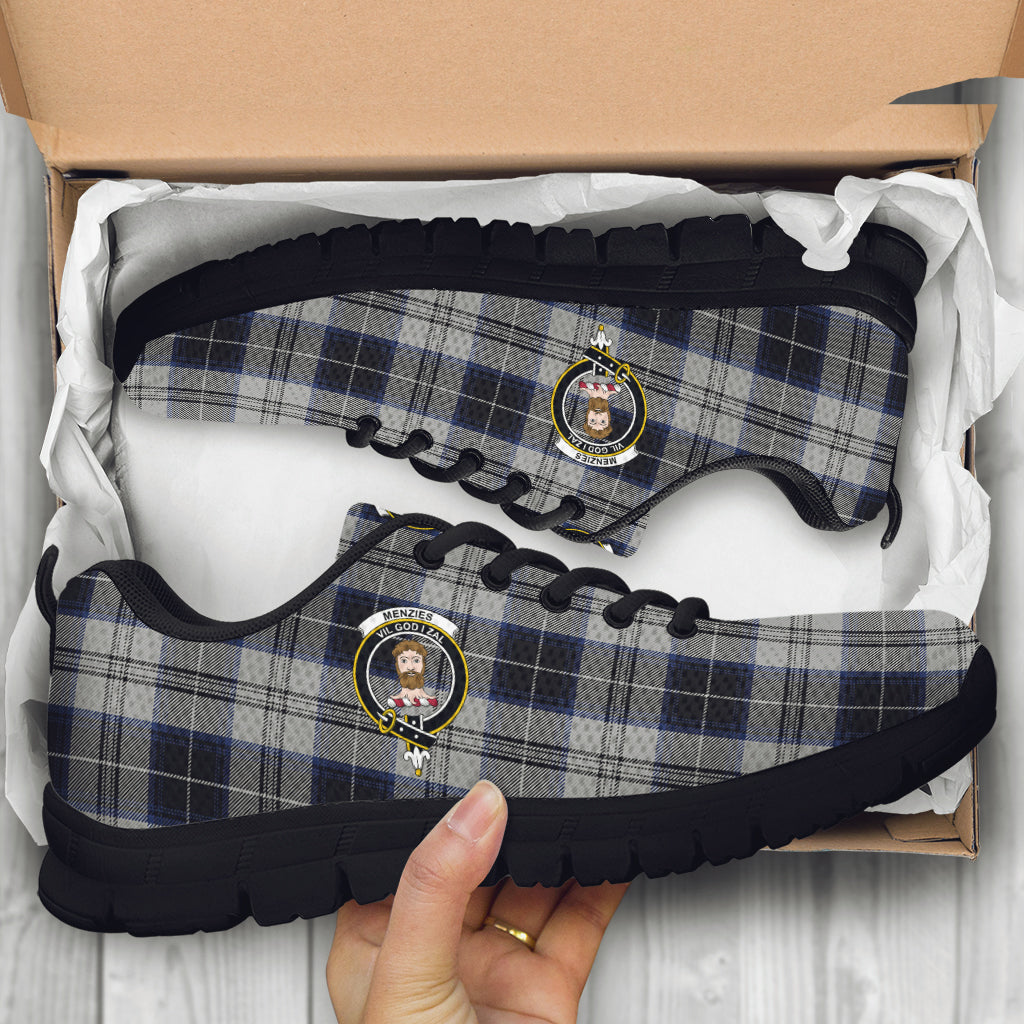 Menzies Black Dress Tartan Sneakers with Family Crest - Tartan Vibes Clothing