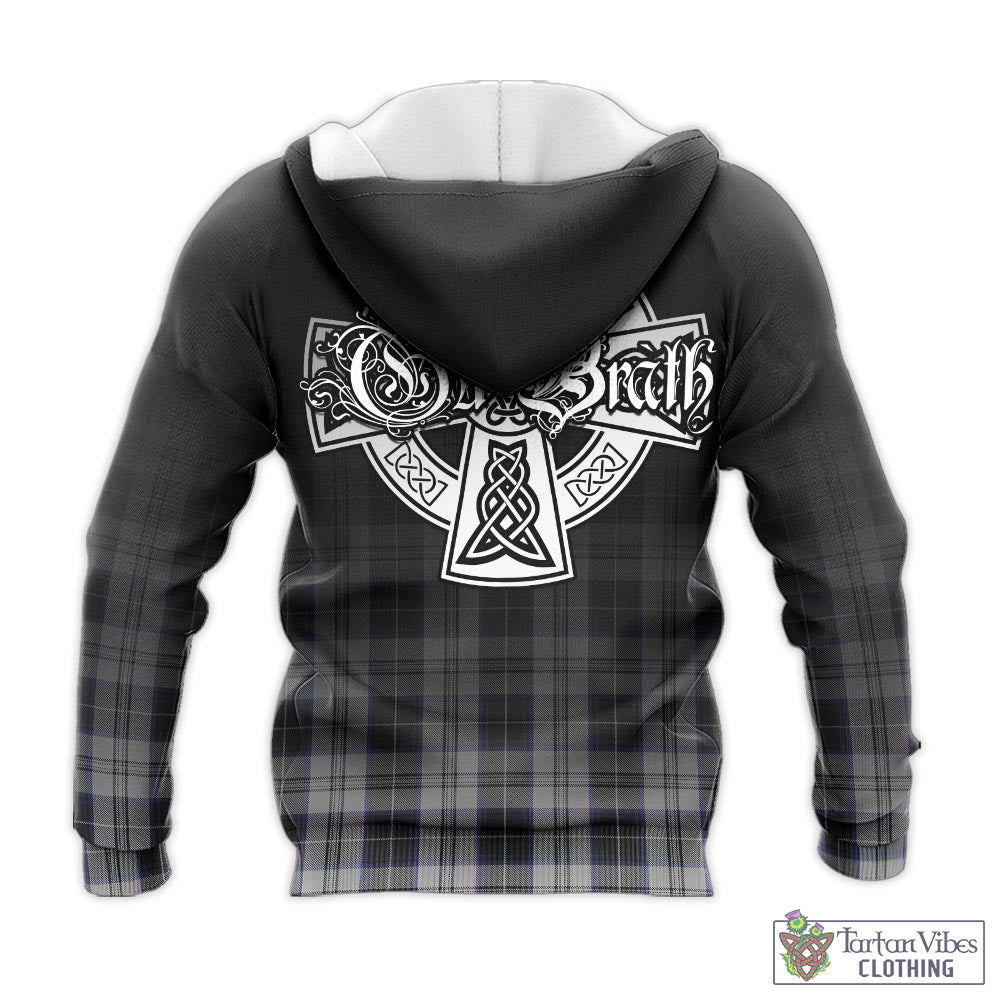 Tartan Vibes Clothing Menzies Black Dress Tartan Knitted Hoodie Featuring Alba Gu Brath Family Crest Celtic Inspired