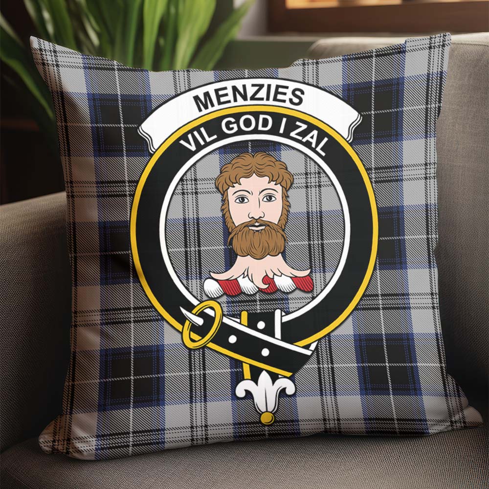 Menzies Black Dress Tartan Pillow Cover with Family Crest - Tartanvibesclothing