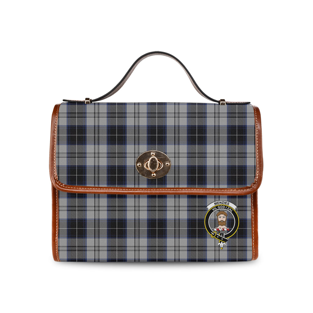 menzies-black-dress-tartan-leather-strap-waterproof-canvas-bag-with-family-crest