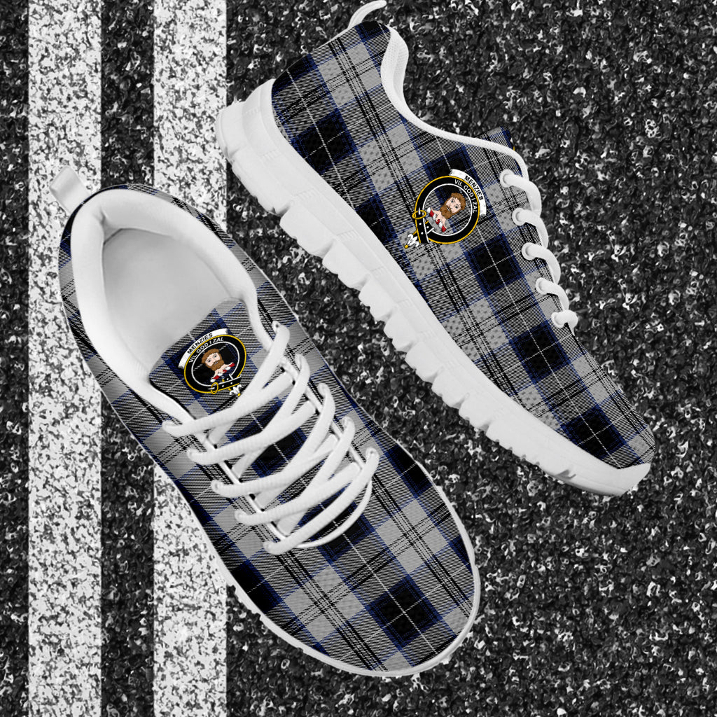 Menzies Black Dress Tartan Sneakers with Family Crest - Tartan Vibes Clothing