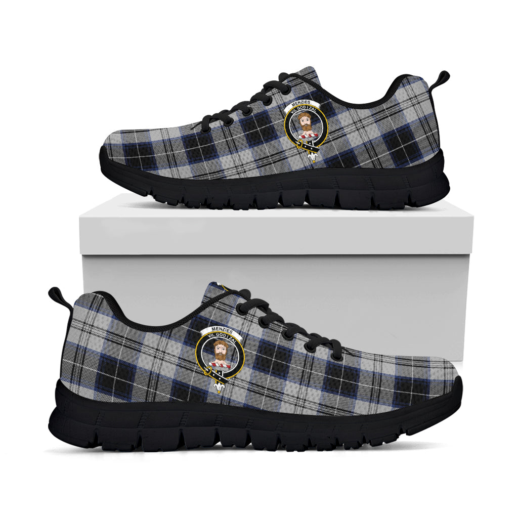 Menzies Black Dress Tartan Sneakers with Family Crest - Tartan Vibes Clothing