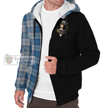 Menzies Dress Blue and White Tartan Sherpa Hoodie with Family Crest and Half Of Me Style